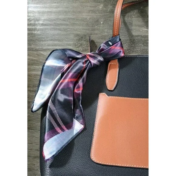 London Fog Black & Tan Brown Handbag Shoulder Bag New Vegan Leather - Picture 3 of 10